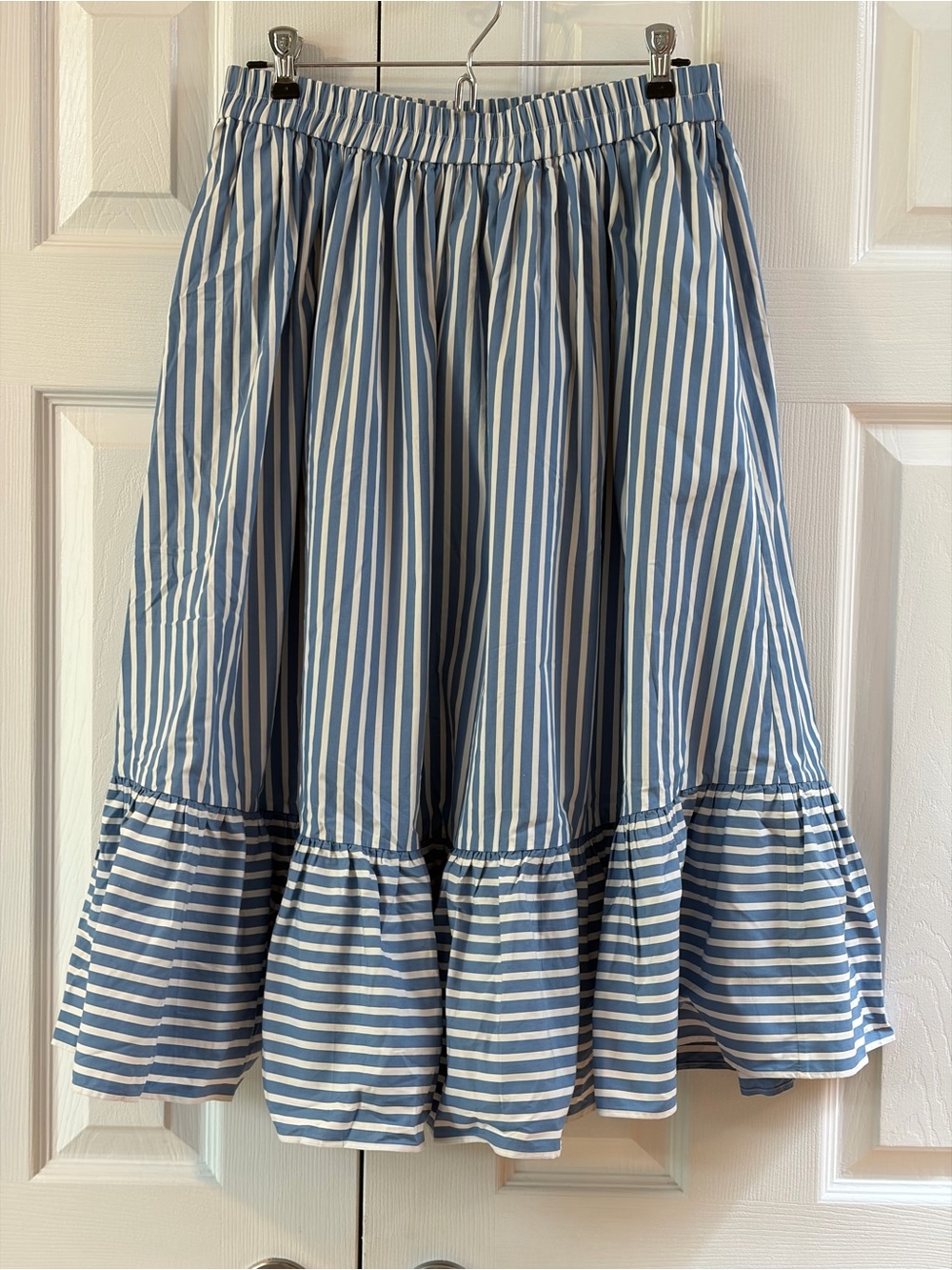 Kate Spade Blue and White Cotton Midi Skirt Size M